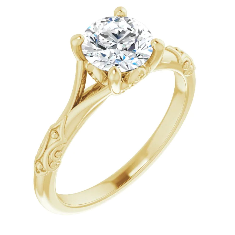 An emblem of love: A radiant 1 carat diamond engagement ring, perfectly paired with the glow of 14k yellow gold.