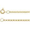 A product image of a 14k gold rolo chain.