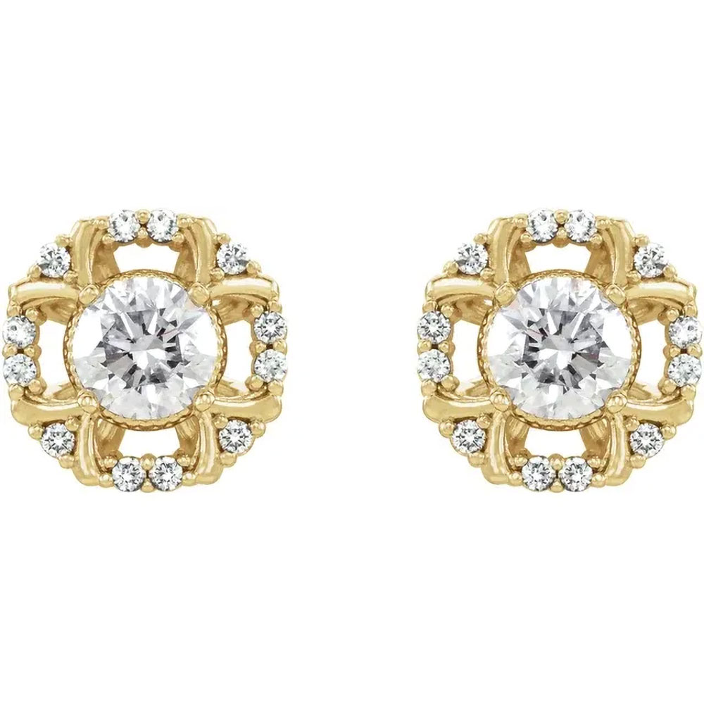 A display of brilliance, these 14k gold earrings with diamond halo promise 5/8 TCW of pure splendor.