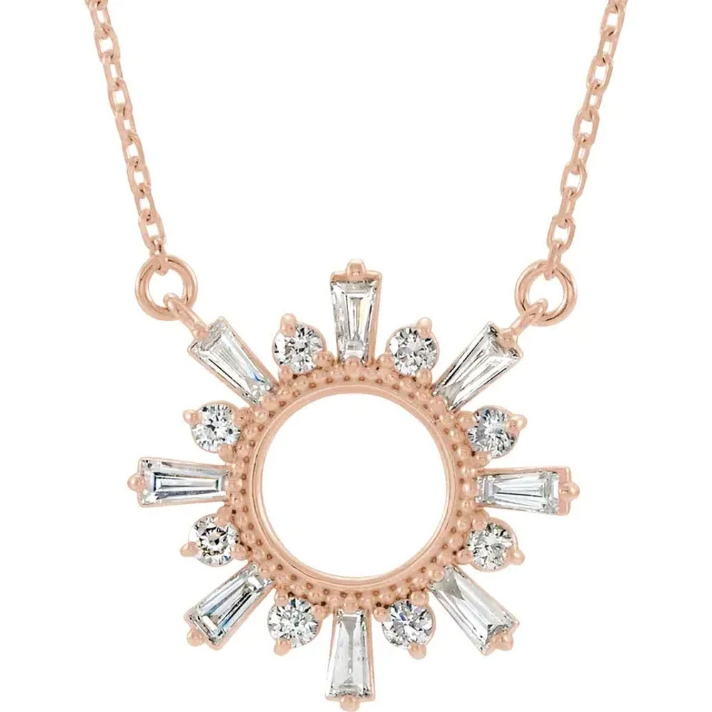 Elegant 14k Rose Gold Diamond Circle Necklace, glittering with precision-set diamonds.