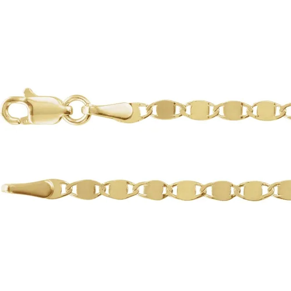 A product image of a 14k yellow gold mirror chain.