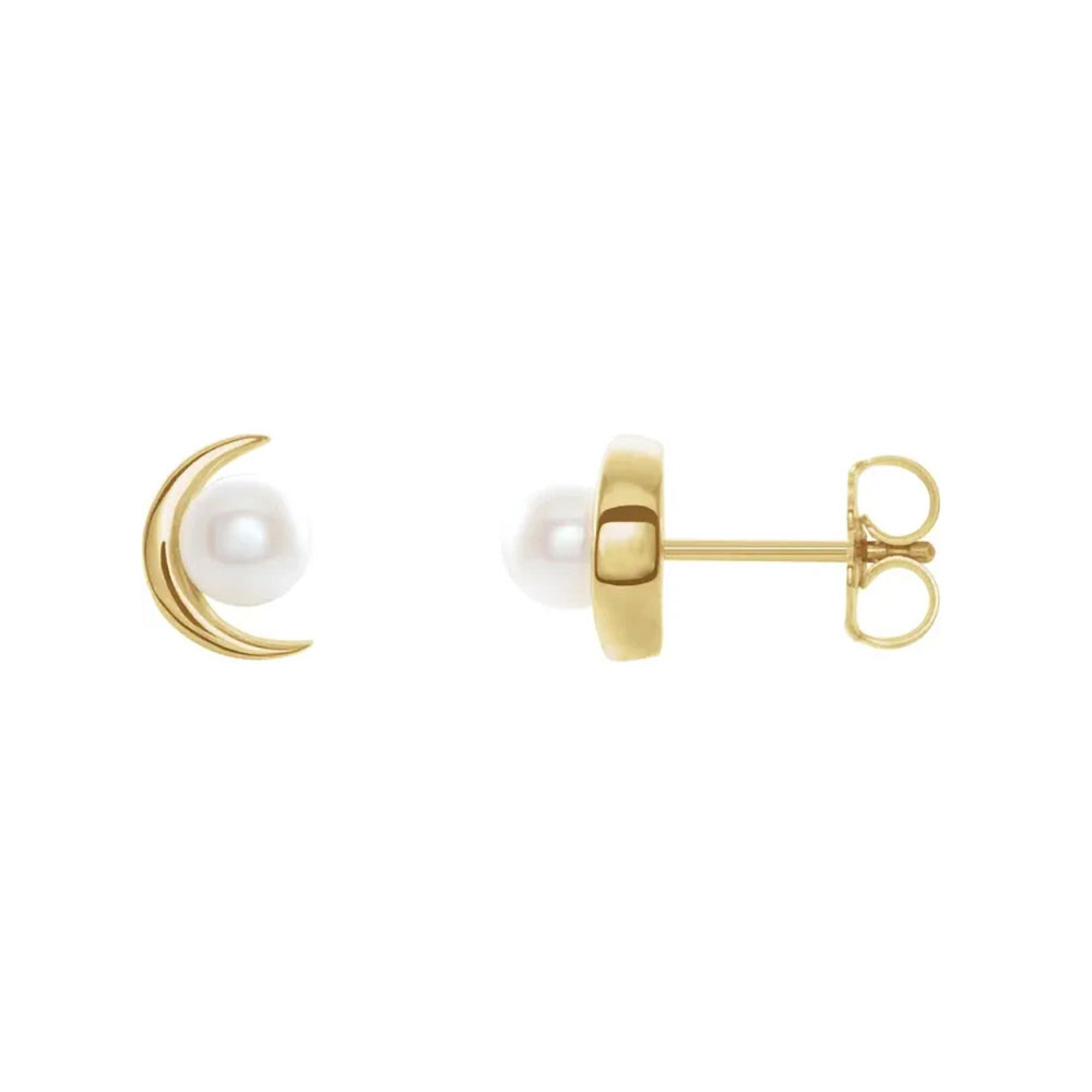 Embrace lunar luster with these gold pearl moon earrings, where celestial charm meets oceanic elegance.