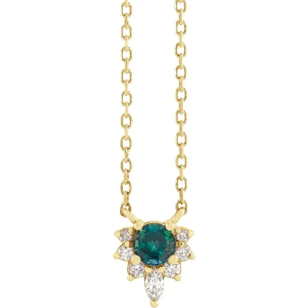 Embrace the mystical allure of alexandrite, this gold necklace with diamond accents is a statement of rare beauty.