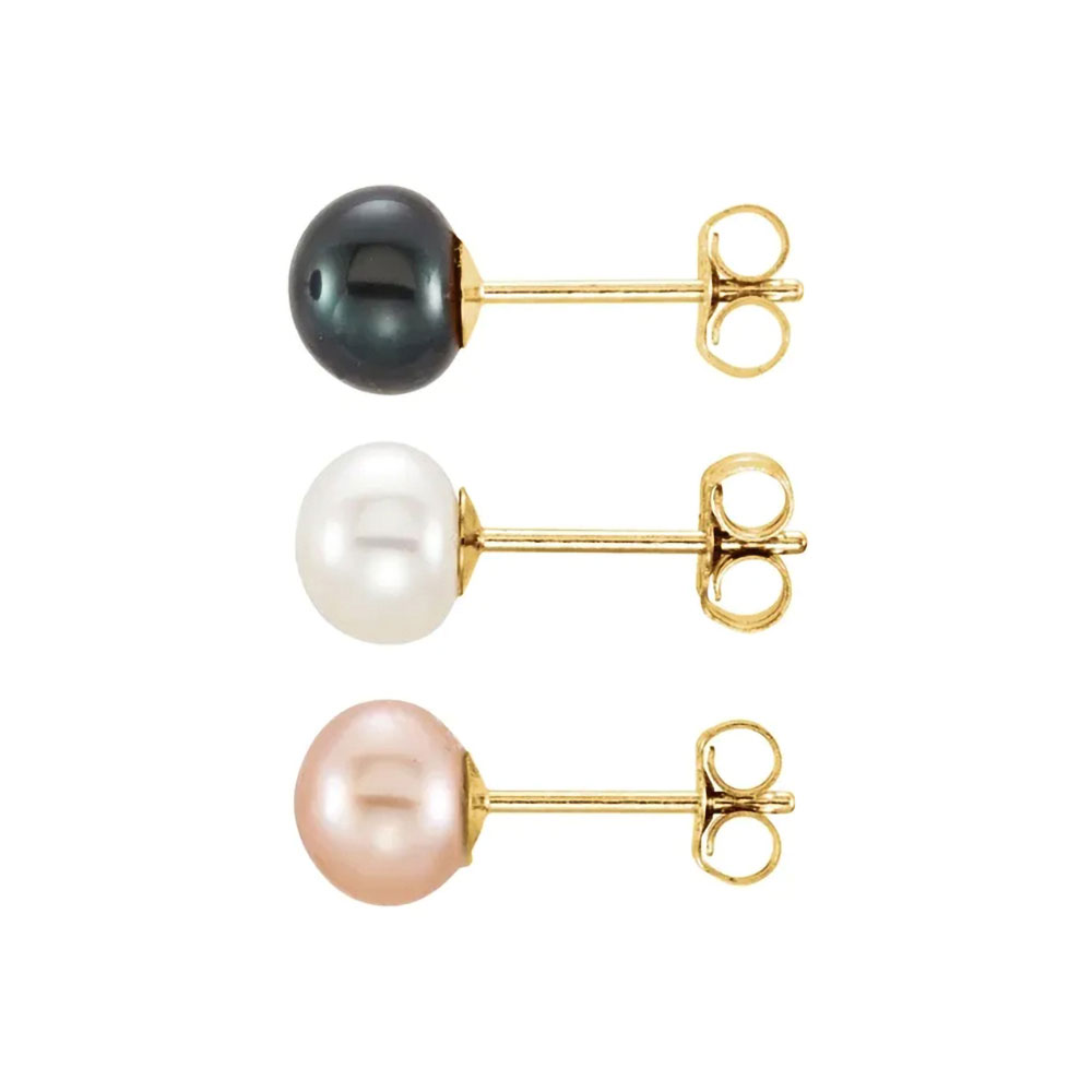 An elegant trio of black, white, and pink pearl earrings showcases versatile luxury for every occasion.