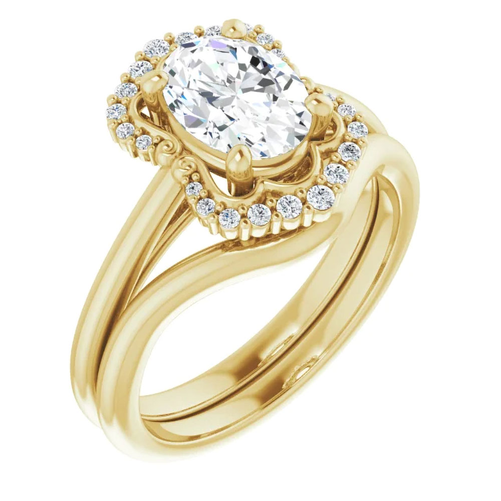 This oval halo diamond ring features a captivating 1 carat centerpiece, an ode to everlasting elegance.