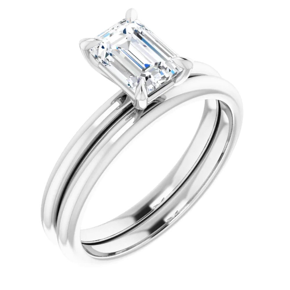 Refinement redefined in our 1 carat emerald cut solitaire, a ring that speaks volumes of your devotion