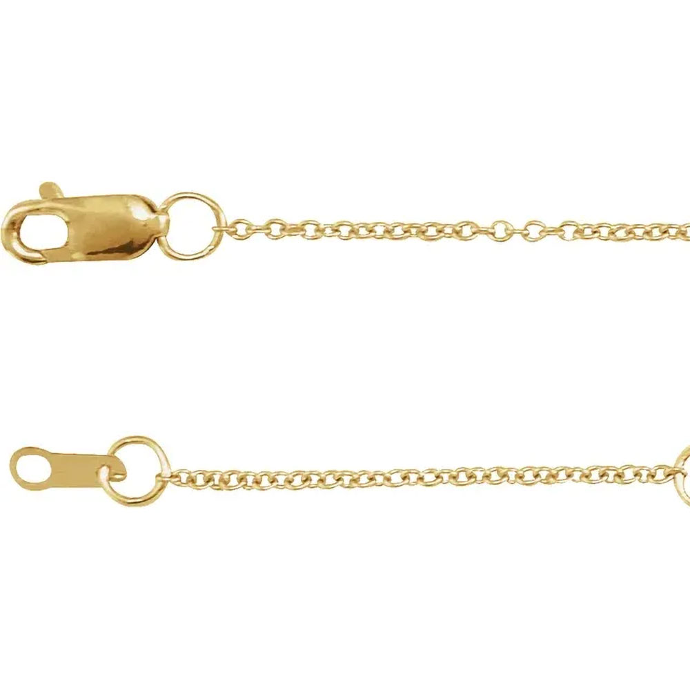 An image of our 14K gold 1mm adjustable cable chain bracelet, showcasing a blend of elegance and practical design for everyday wear.