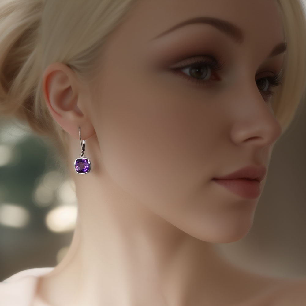 Versatile and striking, these amethyst checkerboard earrings in white gold are suited for every occasion.