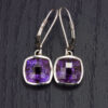 A display of luxury with our rich, purple amethyst checkerboard earrings set in lustrous 14k white gold.